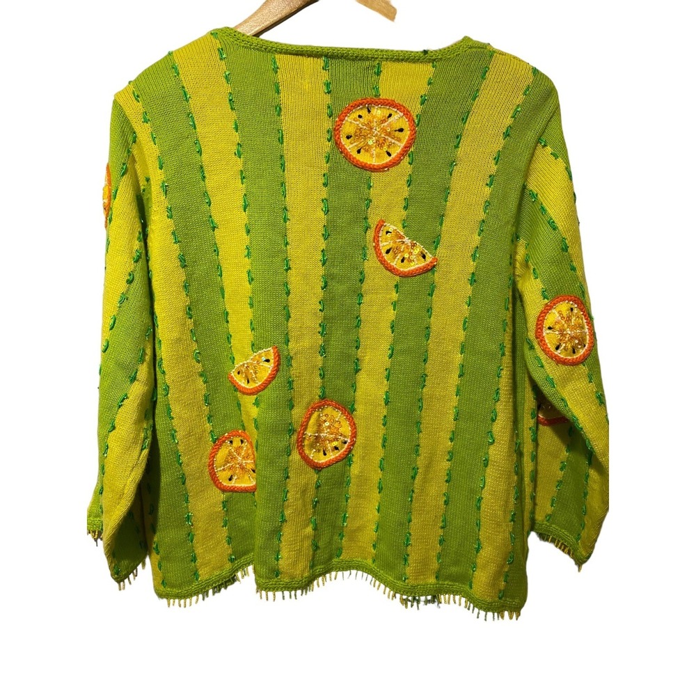 Design Phillip Jane Citrus Orange LEMONS Sequin Sweater M Vintage beaded top - Picture 11 of 12